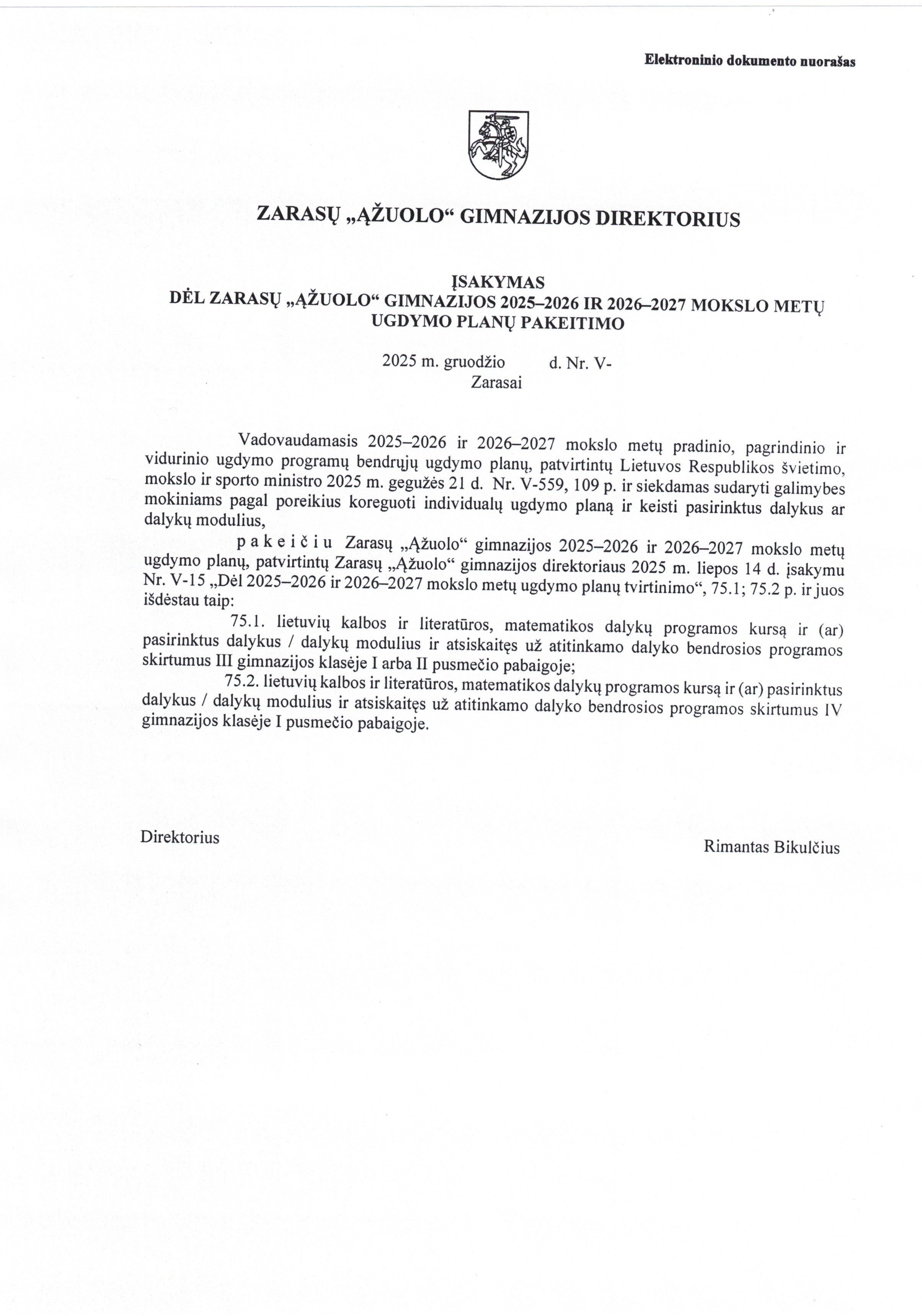 2025-2026 m.m. ir 2026-2027 m.m. ugdymo planų pakeitimas (2025-12-16)